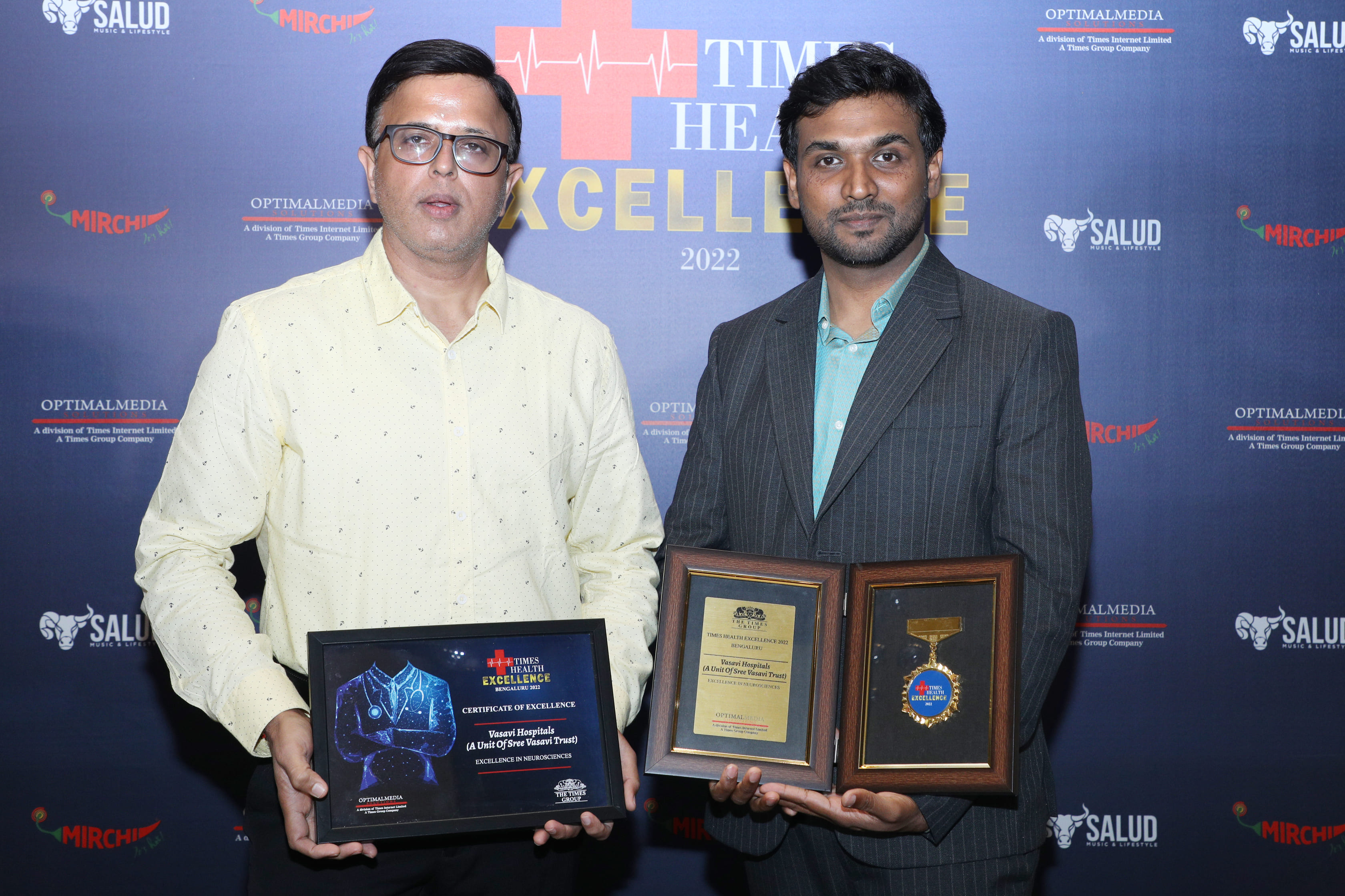 Awards and certificates received by Vasavi Hospitals Bangalore at the Times Health Excellence Awards 2022.