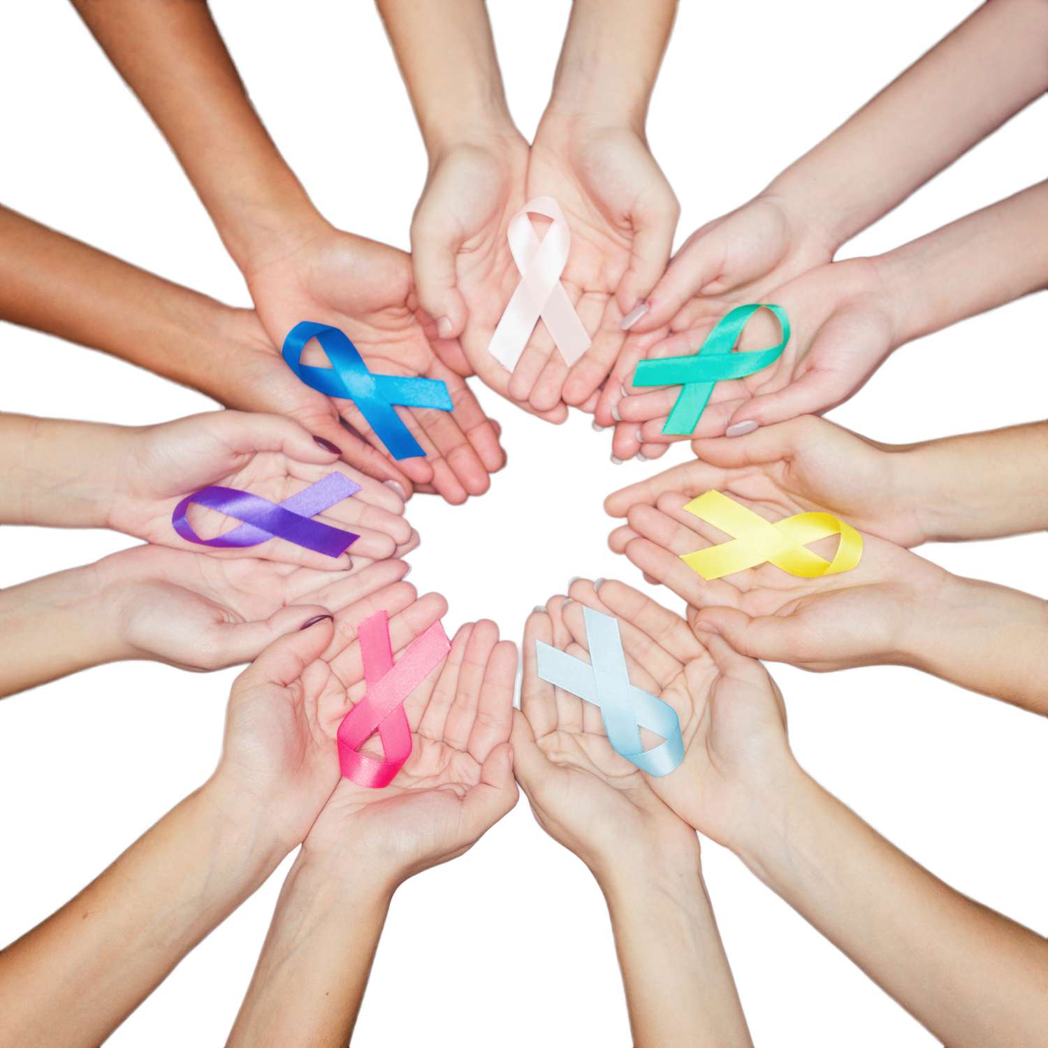Cancer awareness ribbons representing different types of cancer support at Vasavi Hospitals Bangalore.