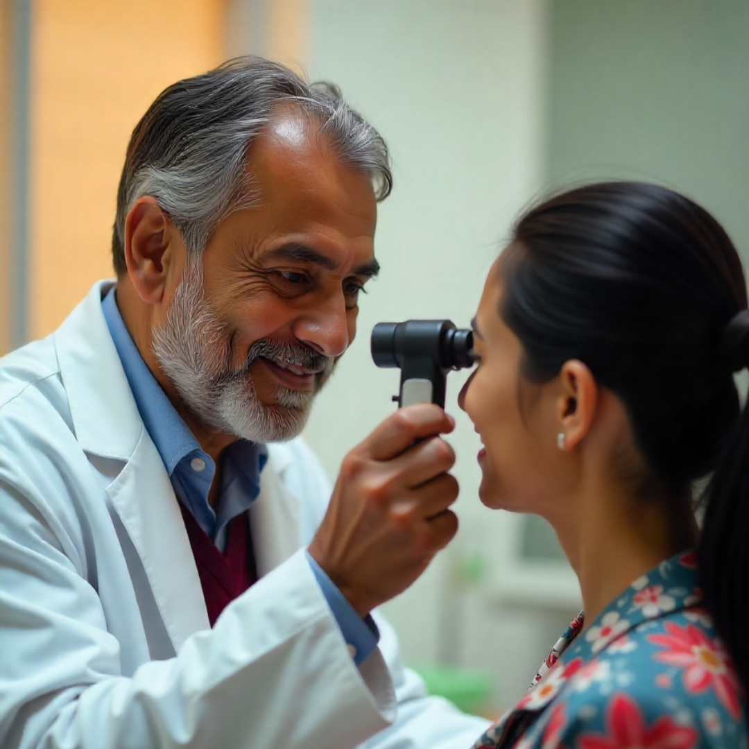  Experienced ENT specialist at Vasavi Hospitals Bangalore performing ear and throat examination for patients