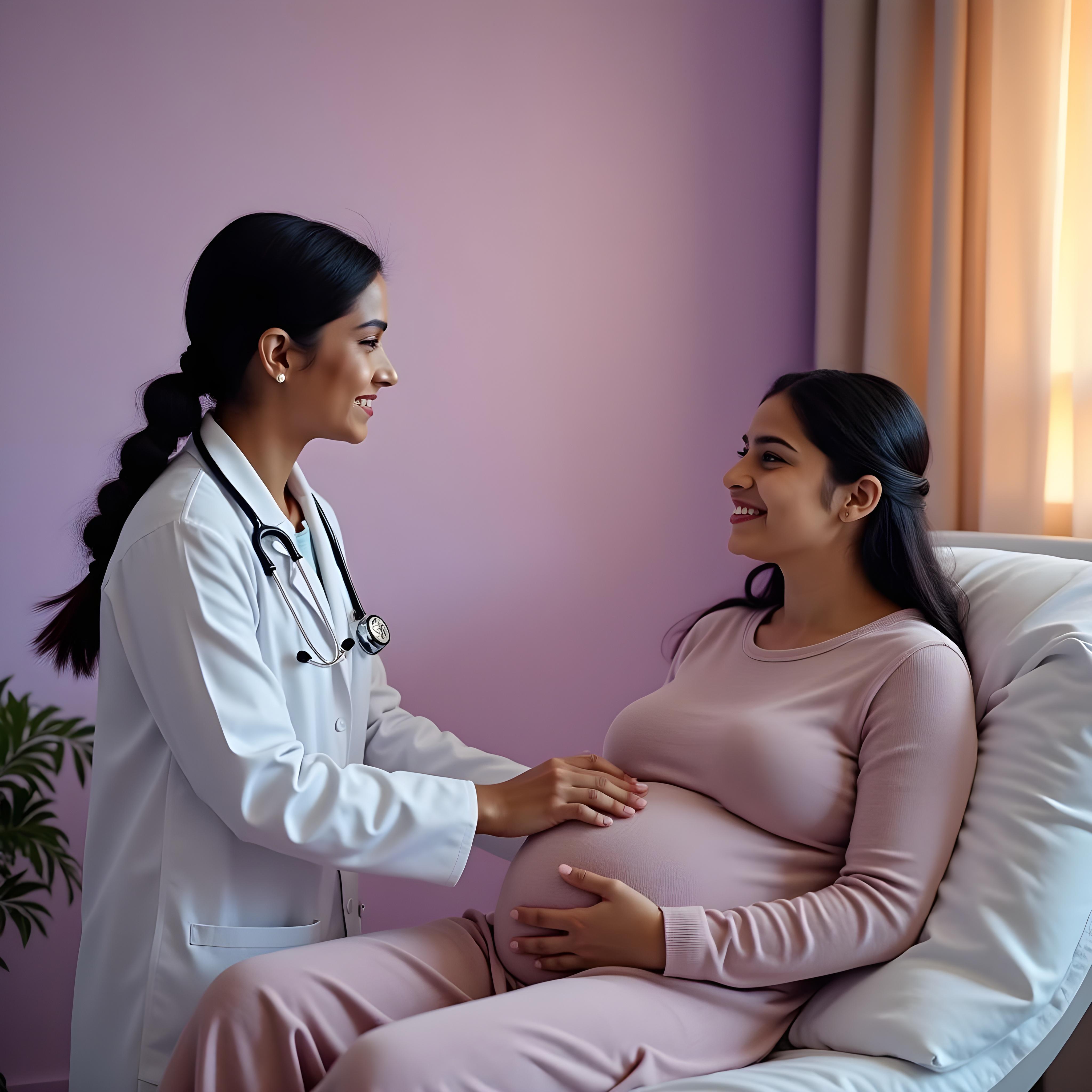 Gynecologist consulting and examining a pregnant woman