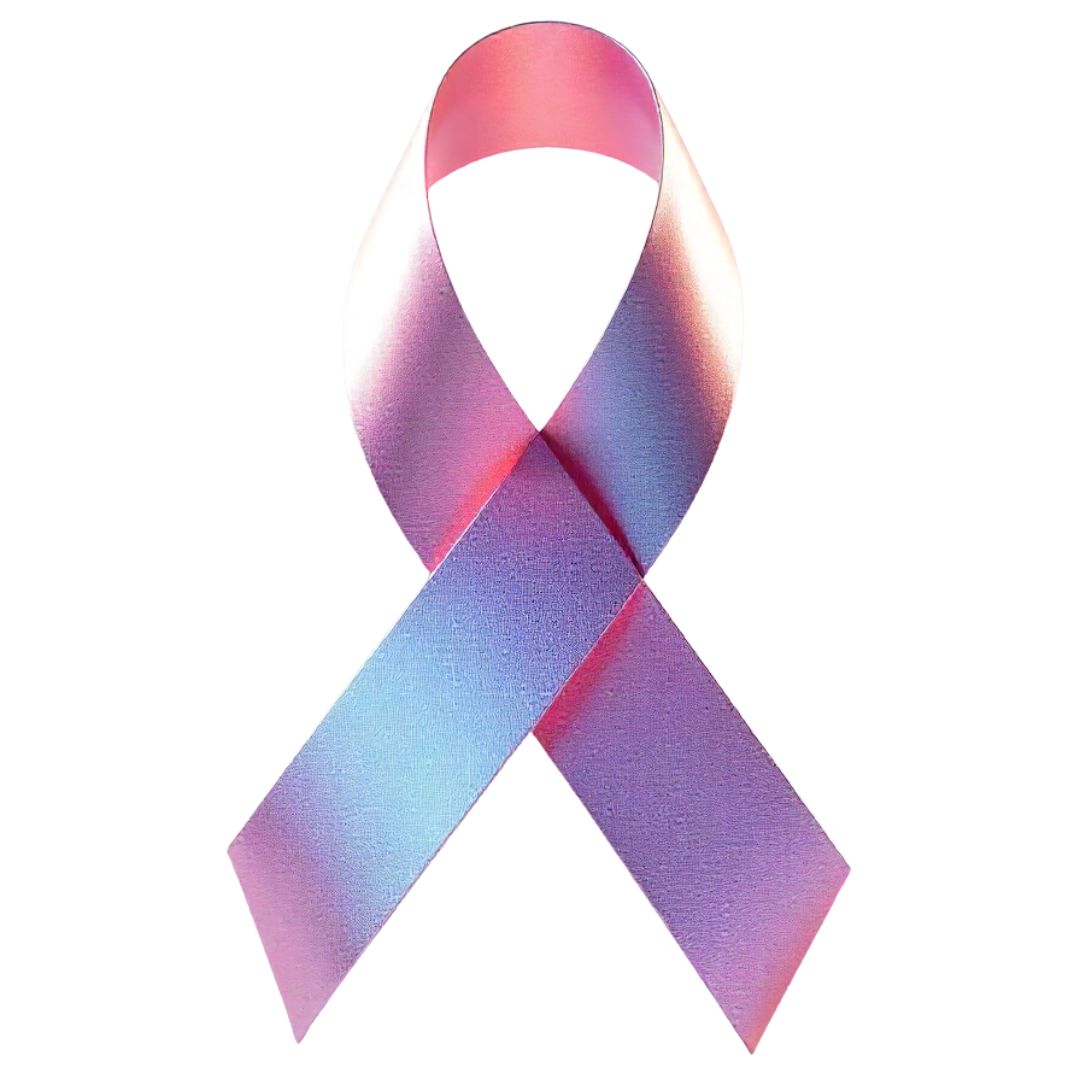 Pink and purple cancer awareness ribbon symbolizing hope and support