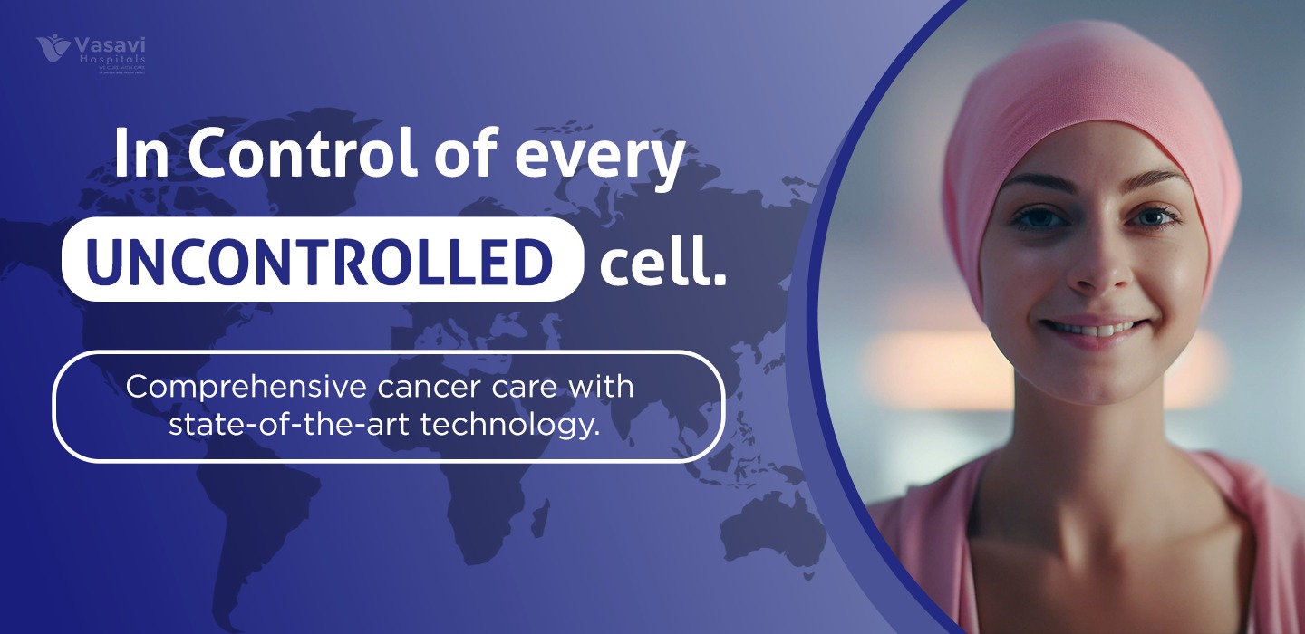 Cancer patient with headscarf smiling at Vasavi Hospital oncology care